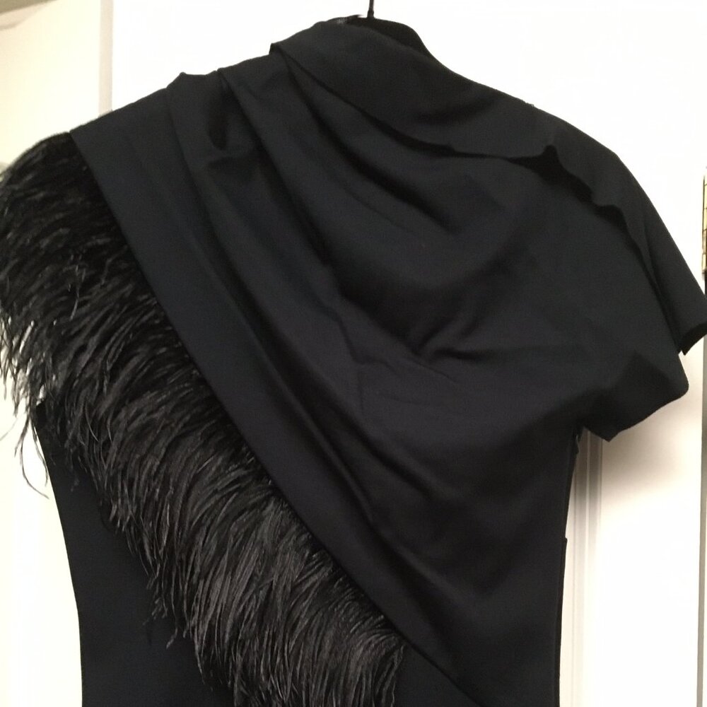 Sculptural asymmetric dress with feather fringe, Small - Picture 5 of 10